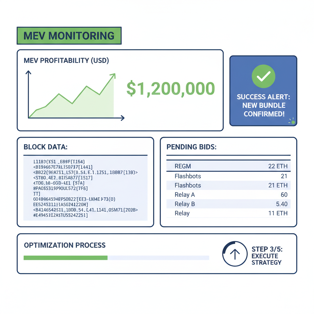 Monitoring dashboard with live MEV metrics, success alerts, data streams