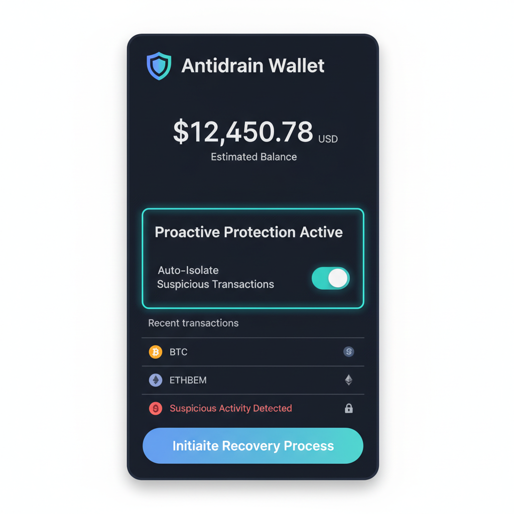 Chrome Web Store page for Antidrain Wallet extension, clean UI, recovery theme