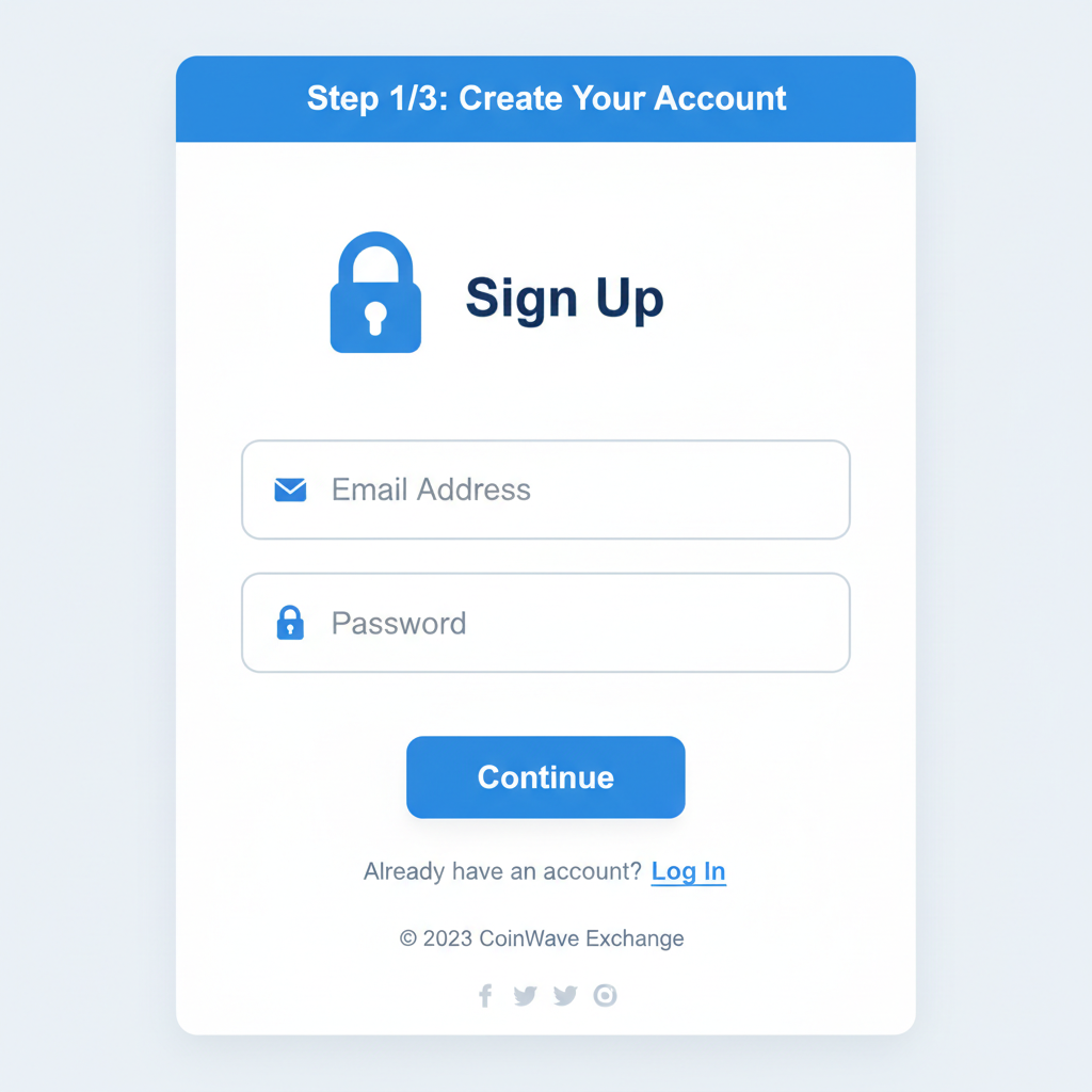 clean screenshot of crypto exchange signup page with email and password fields