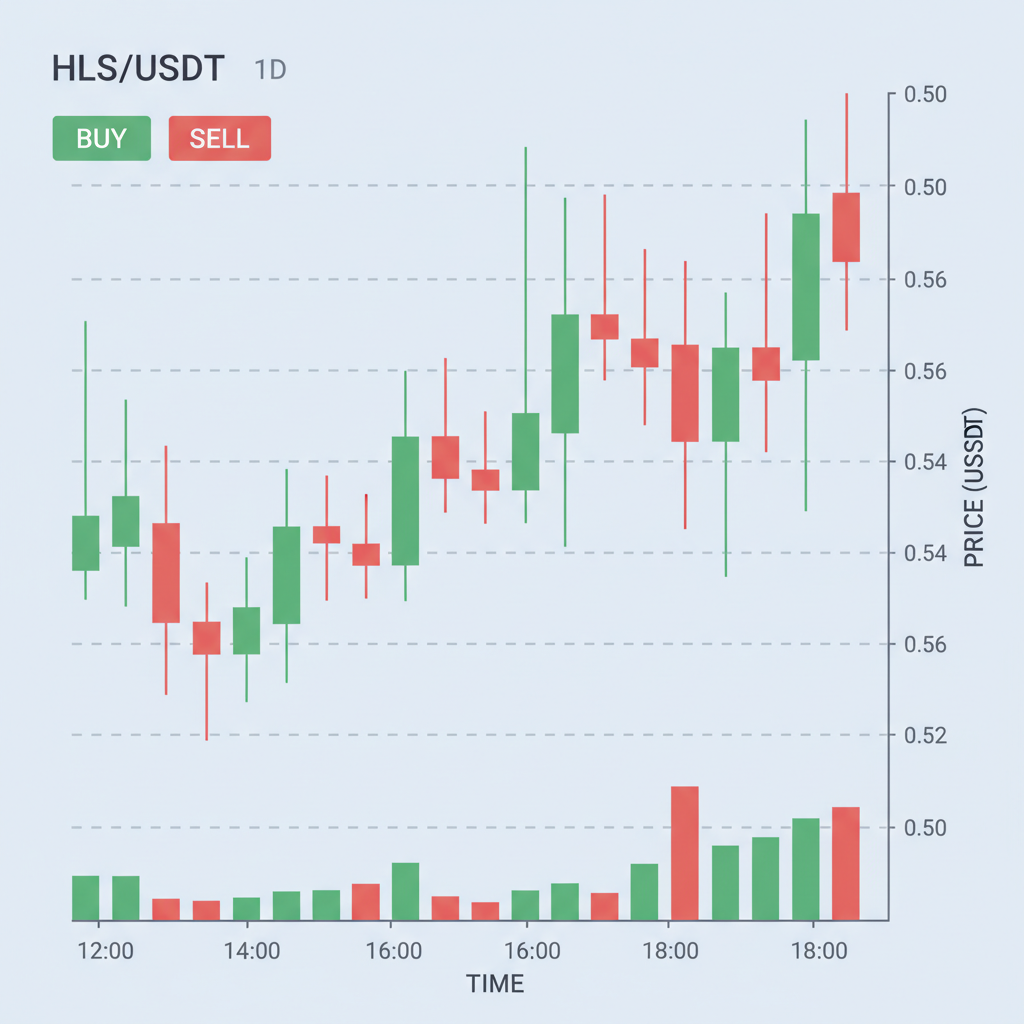 trading chart screenshot of HLS/USDT pair on exchange with candlesticks