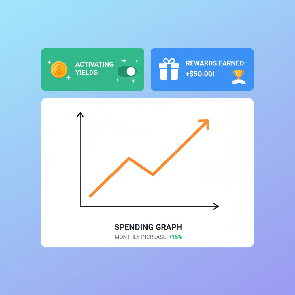 neo-bank dashboard activating yields rewards spending graph rising