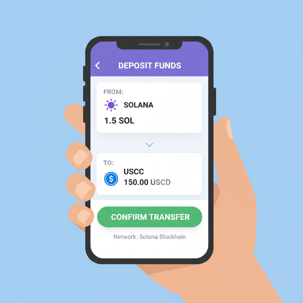 deposit screen showing SOL USDC transfer on Solana blockchain