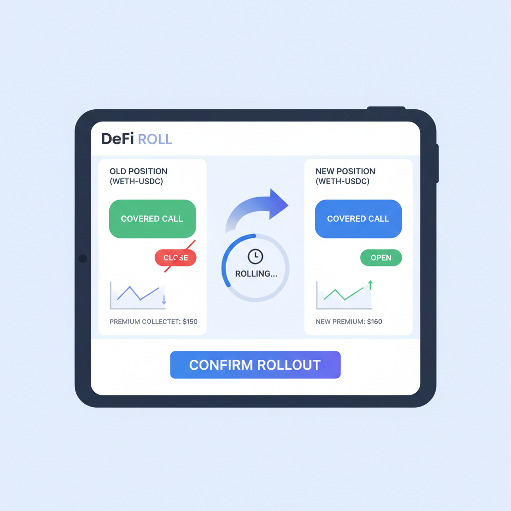 DeFi UI rolling covered call closing old reopening new position