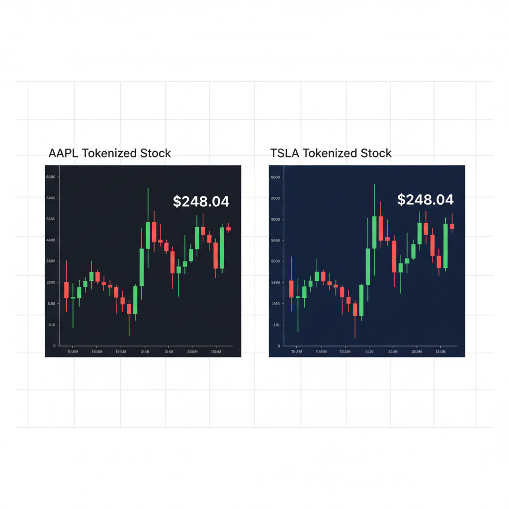 real-time candlestick charts AAPL TSLA tokenized stocks with price labels $248.04