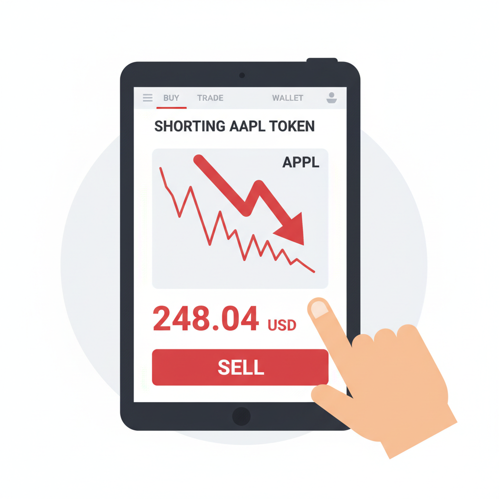 crypto trading screen shorting AAPL token with red arrow down chart $248.04