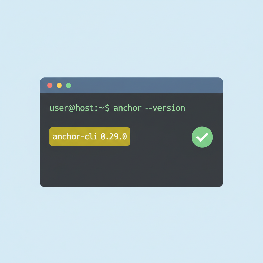 terminal showing anchor --version output, version number highlighted, checkmark icon