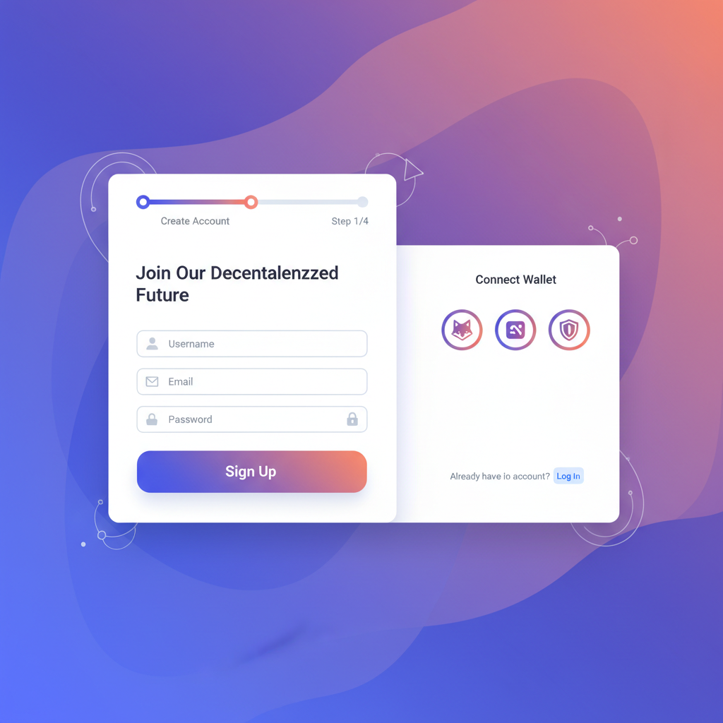 sleek web dashboard app registration form, web3 gradients
