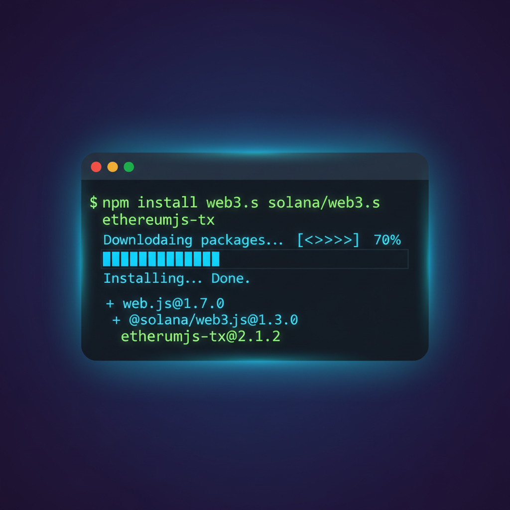 developer terminal installing web3 sdk packages, neon code glow