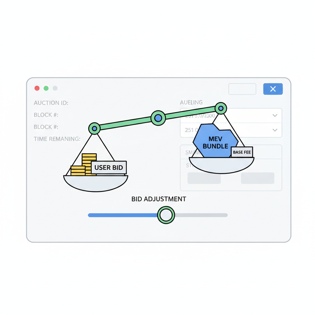 balance scale adjusting bid slider on MEV auction interface, digital auction