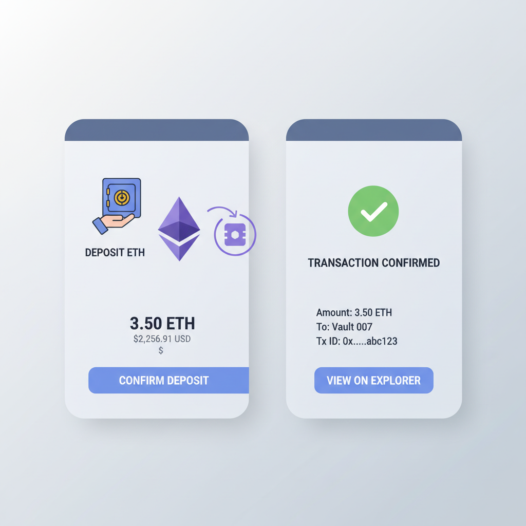 user depositing ETH into vault interface, price tag $2,256.91, transaction confirmation screen