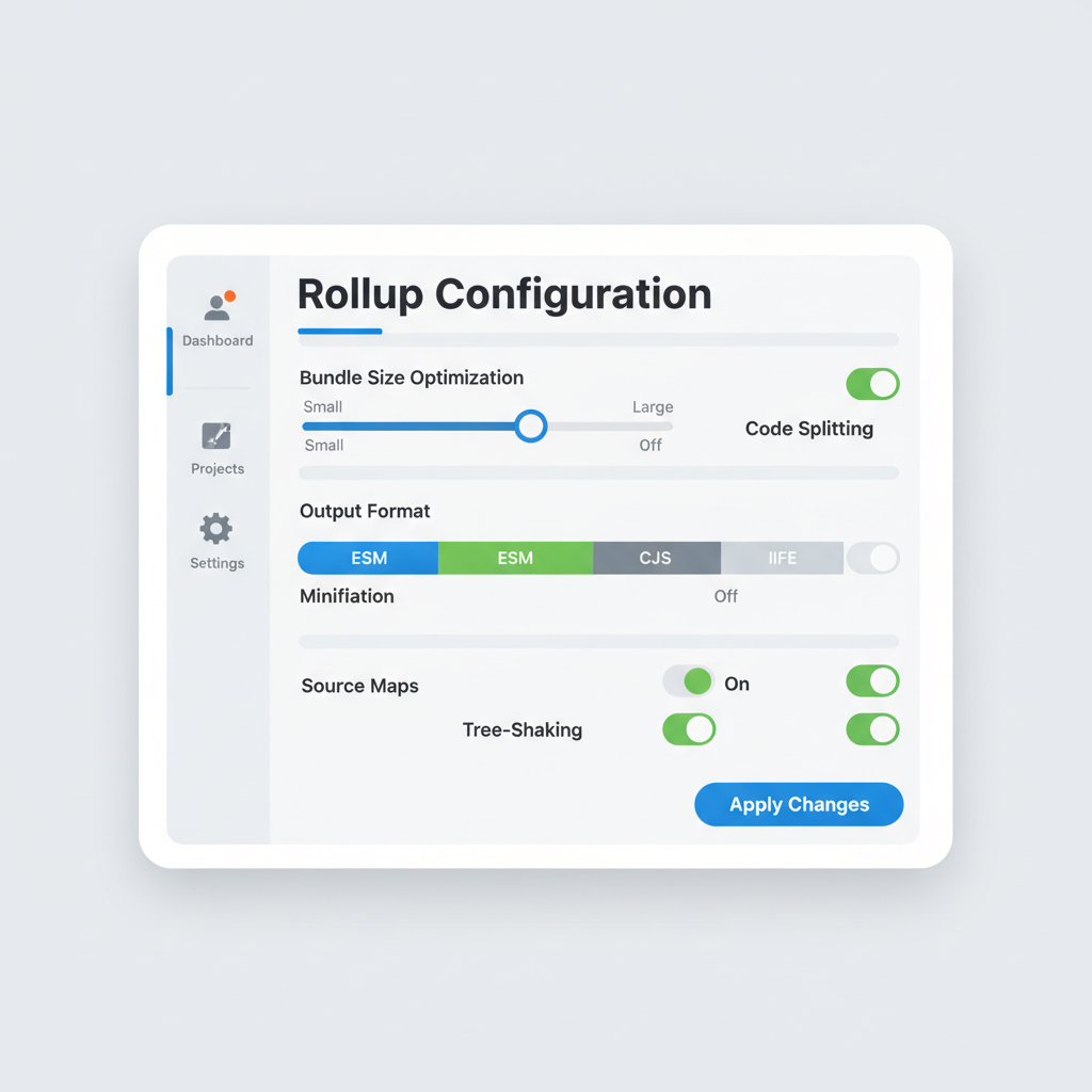 customization sliders and toggles for rollup config, developer dashboard modern clean