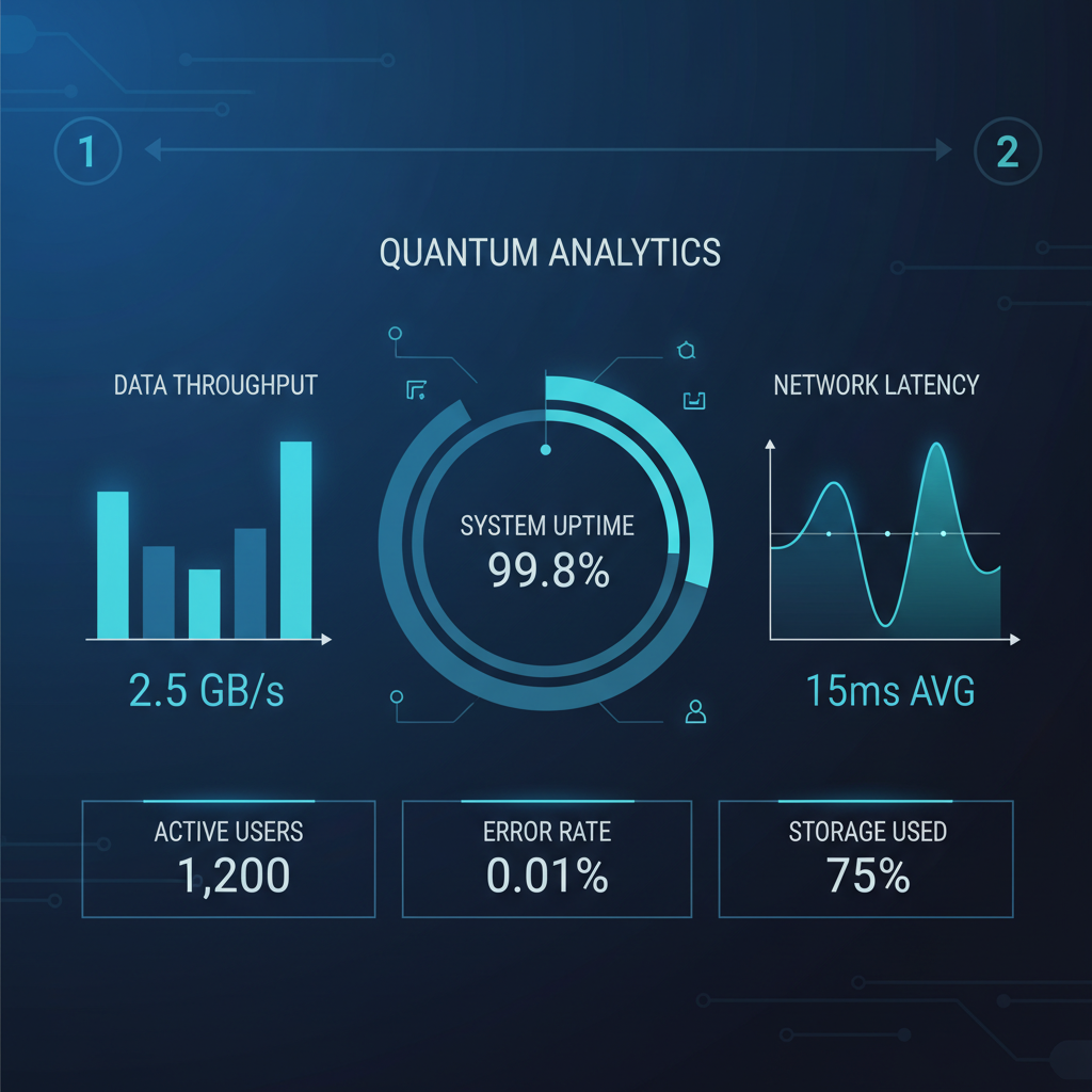 monitoring dashboard with charts and rollup stats, real-time data visualization sci-fi