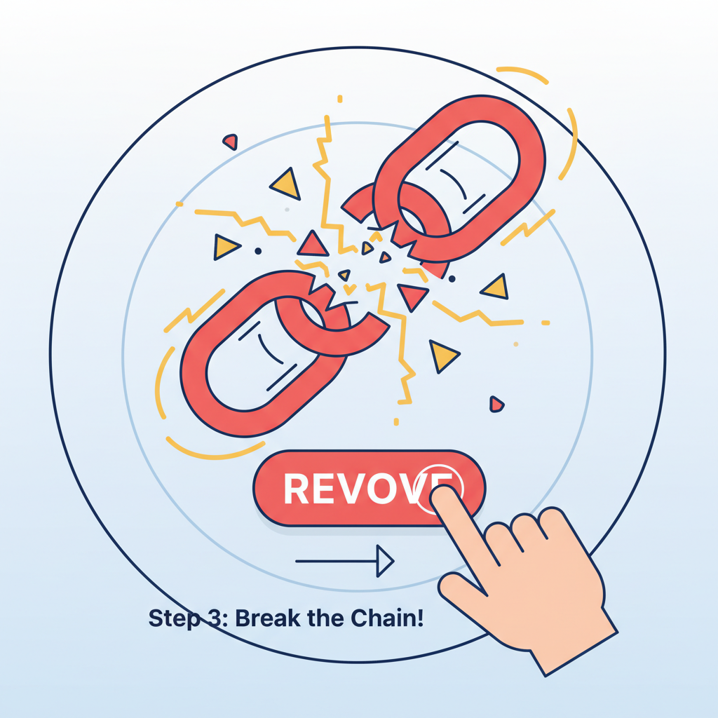 revoke button clicked, red chain link breaking, empowering animation