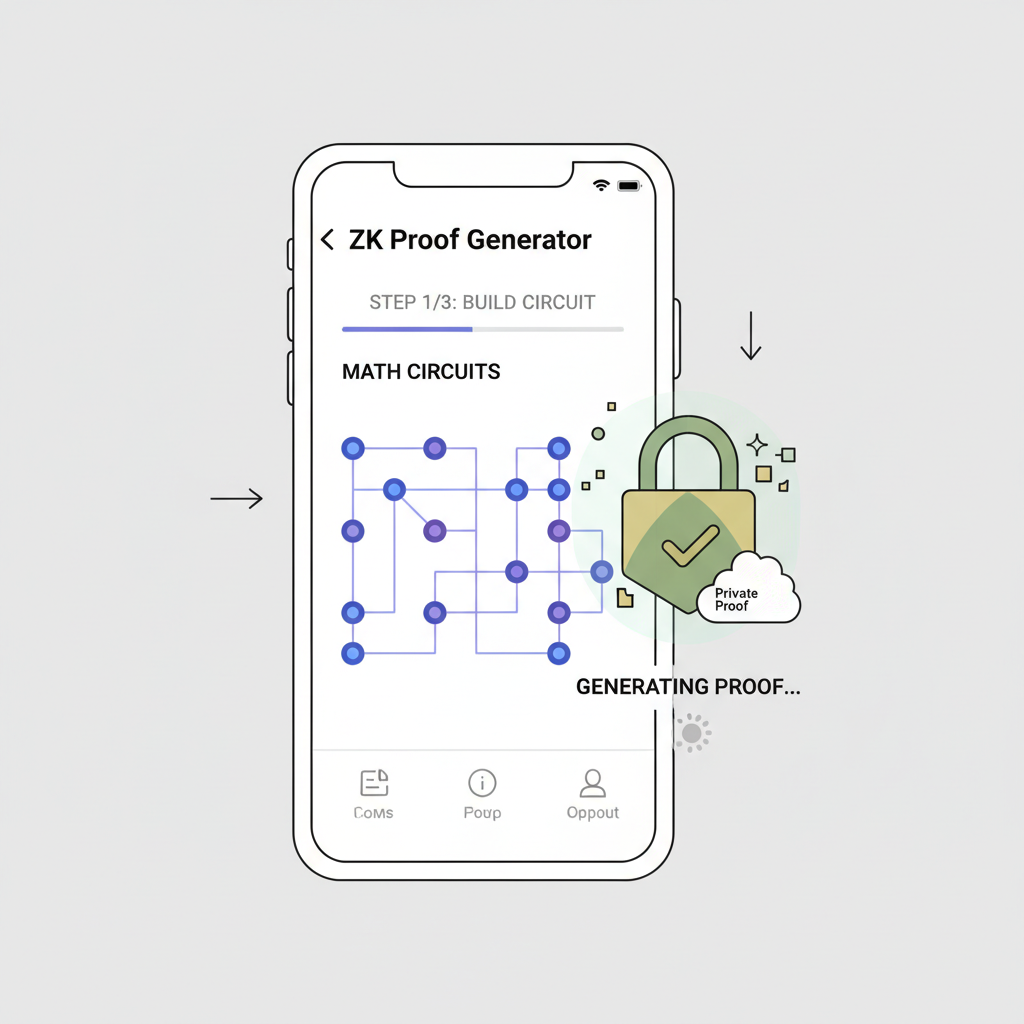 generating ZK proof in app, math circuits, proof icon emerging privately