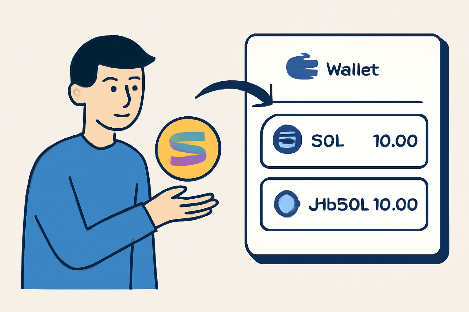 A user depositing SOL tokens and receiving JitoSOL tokens in a digital wallet interface.