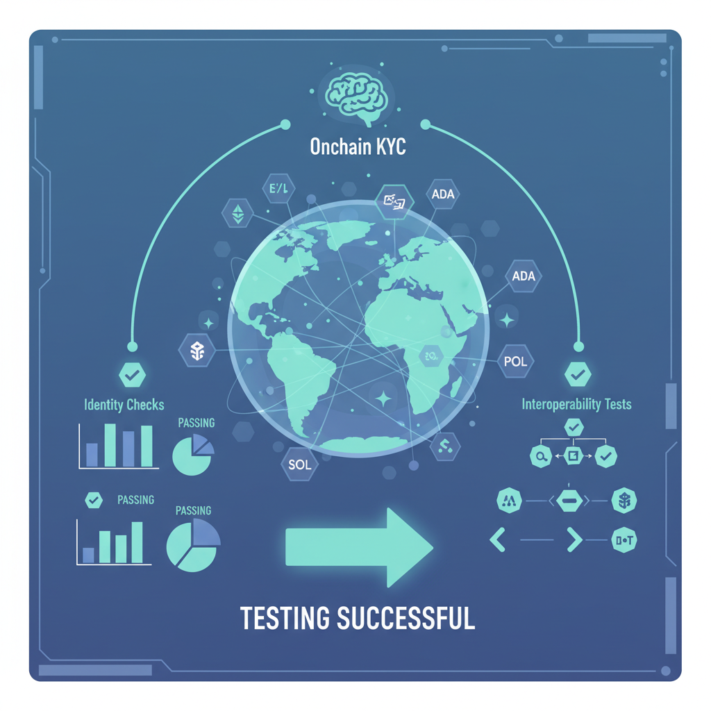 testing onchain KYC interoperability, multi-chain network, graphs and checks passing, high-tech lab