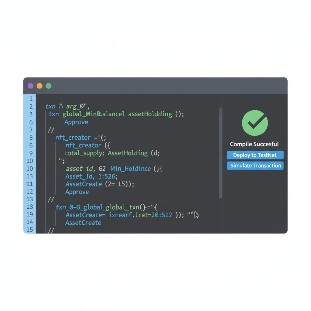 Smart contract code editor with TEAL syntax for Algorand NFT