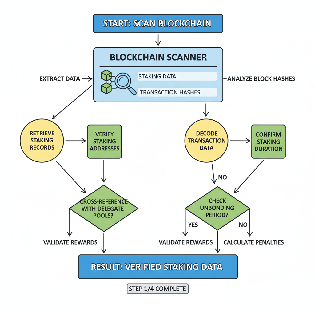 Verification flowchart scanning staking data on blockchain scanner