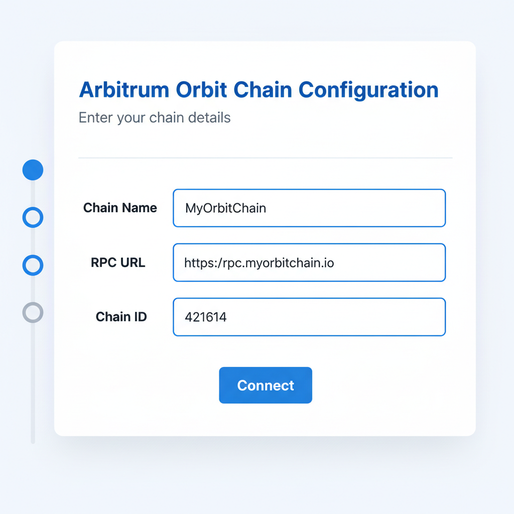 configuration form screenshot, input fields for chain name RPC chain ID, Arbitrum Orbit UI, filled example data