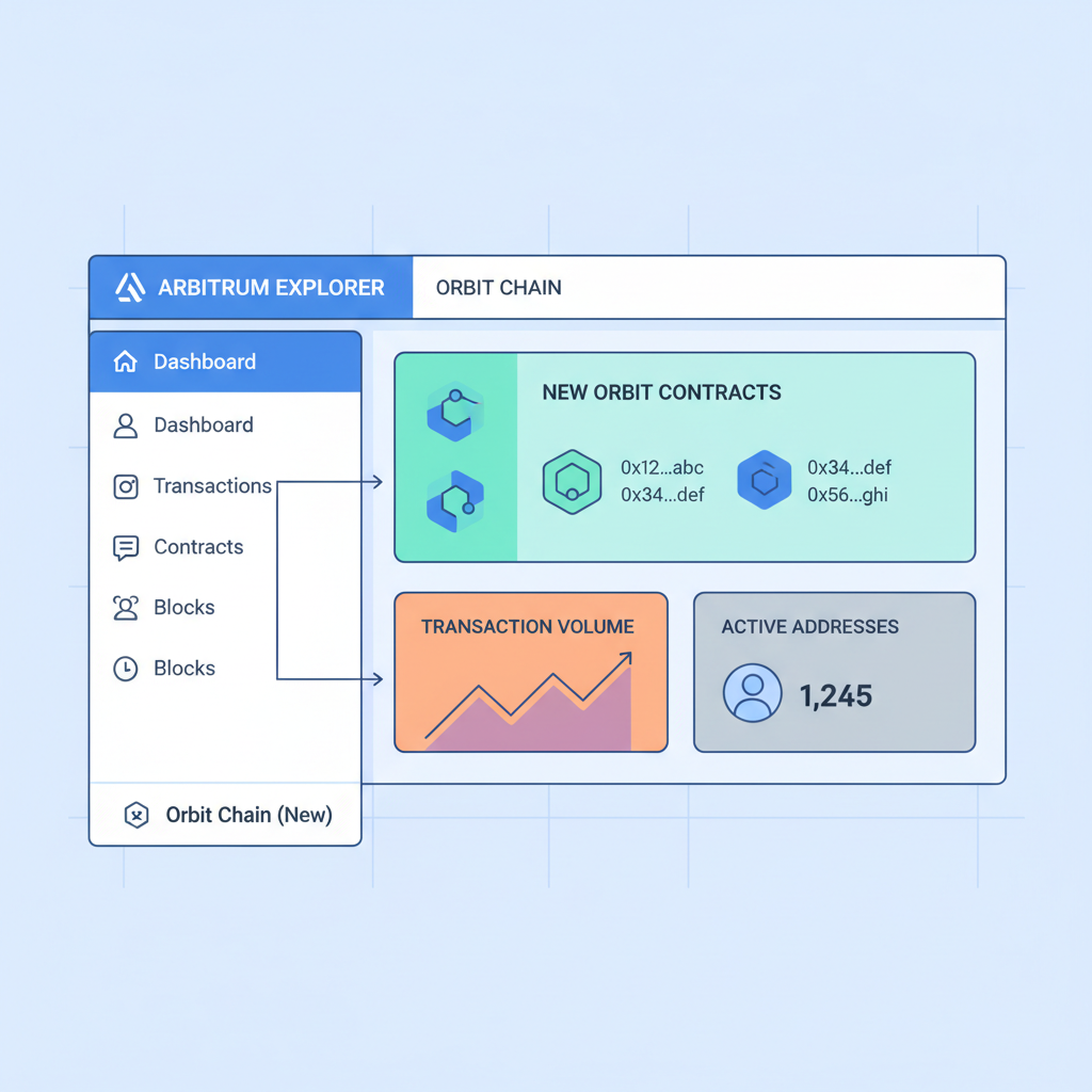 Arbitrum explorer page showing new Orbit chain contracts and explorer dashboard