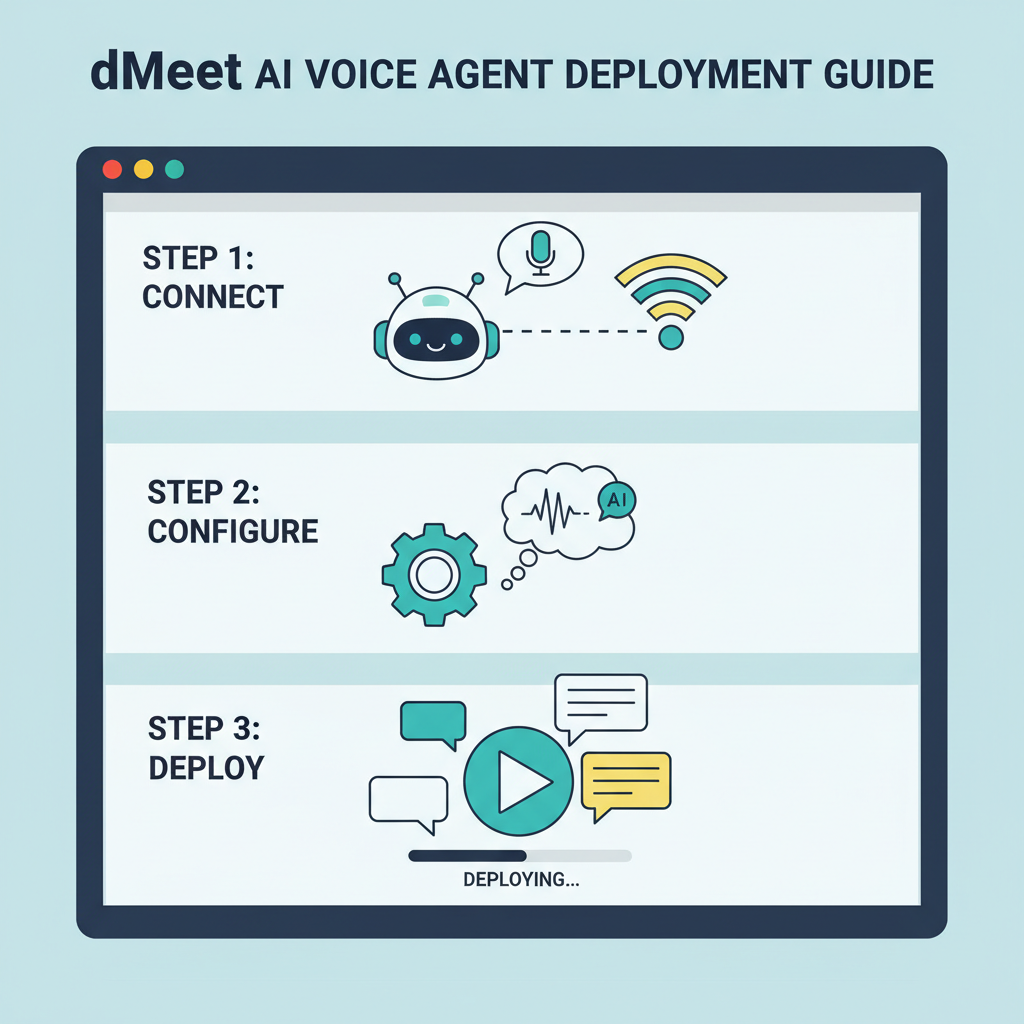 dMeet AI voice agent deployment screen, robot icon, speech bubbles
