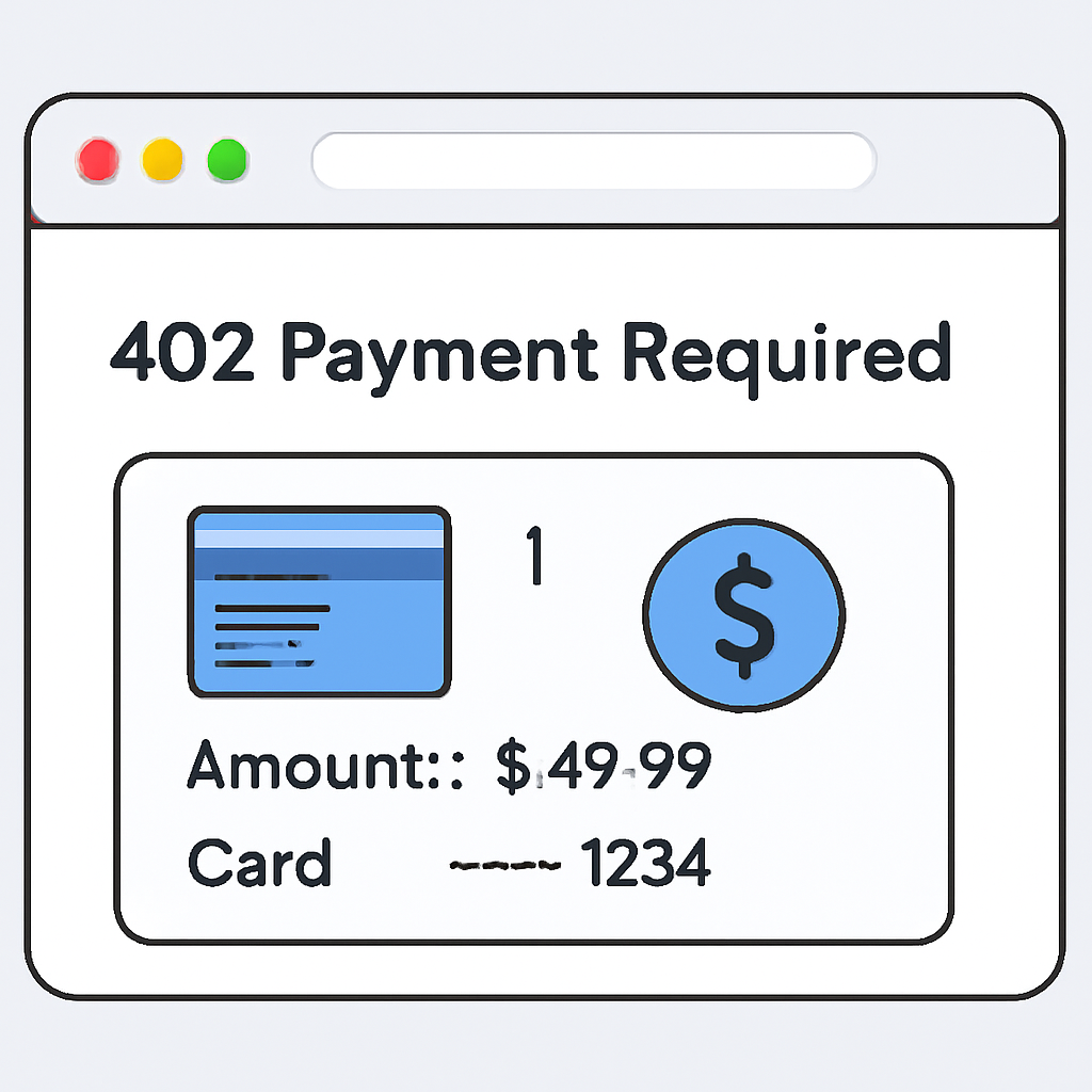 A browser or API client showing a 402 Payment Required response with payment details.