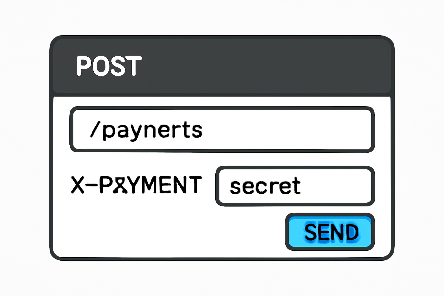 A code snippet or API client interface showing a request with an X-PAYMENT header.