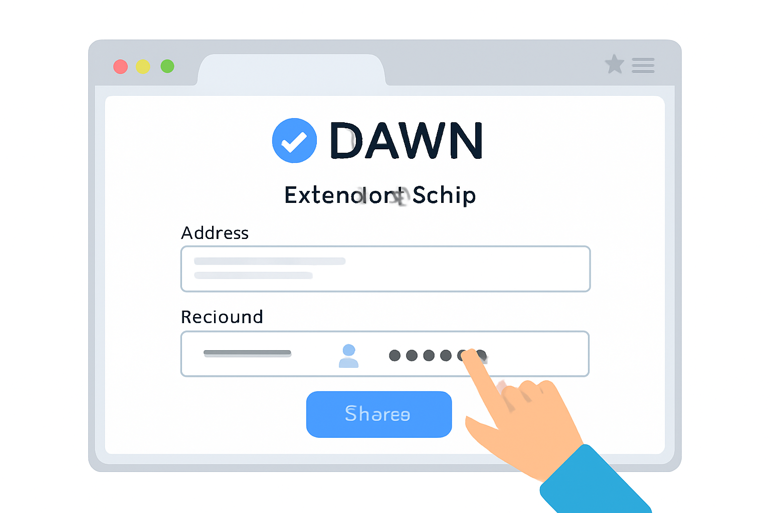 A browser window showing the DAWN Validator extension setup screen with a user entering information securely.