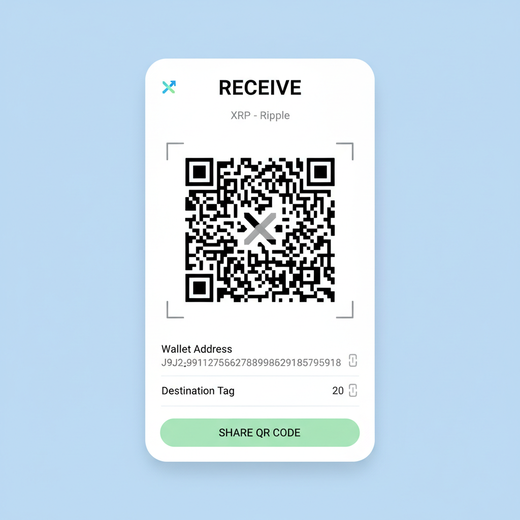 Xaman wallet receive screen with XRP deposit QR code