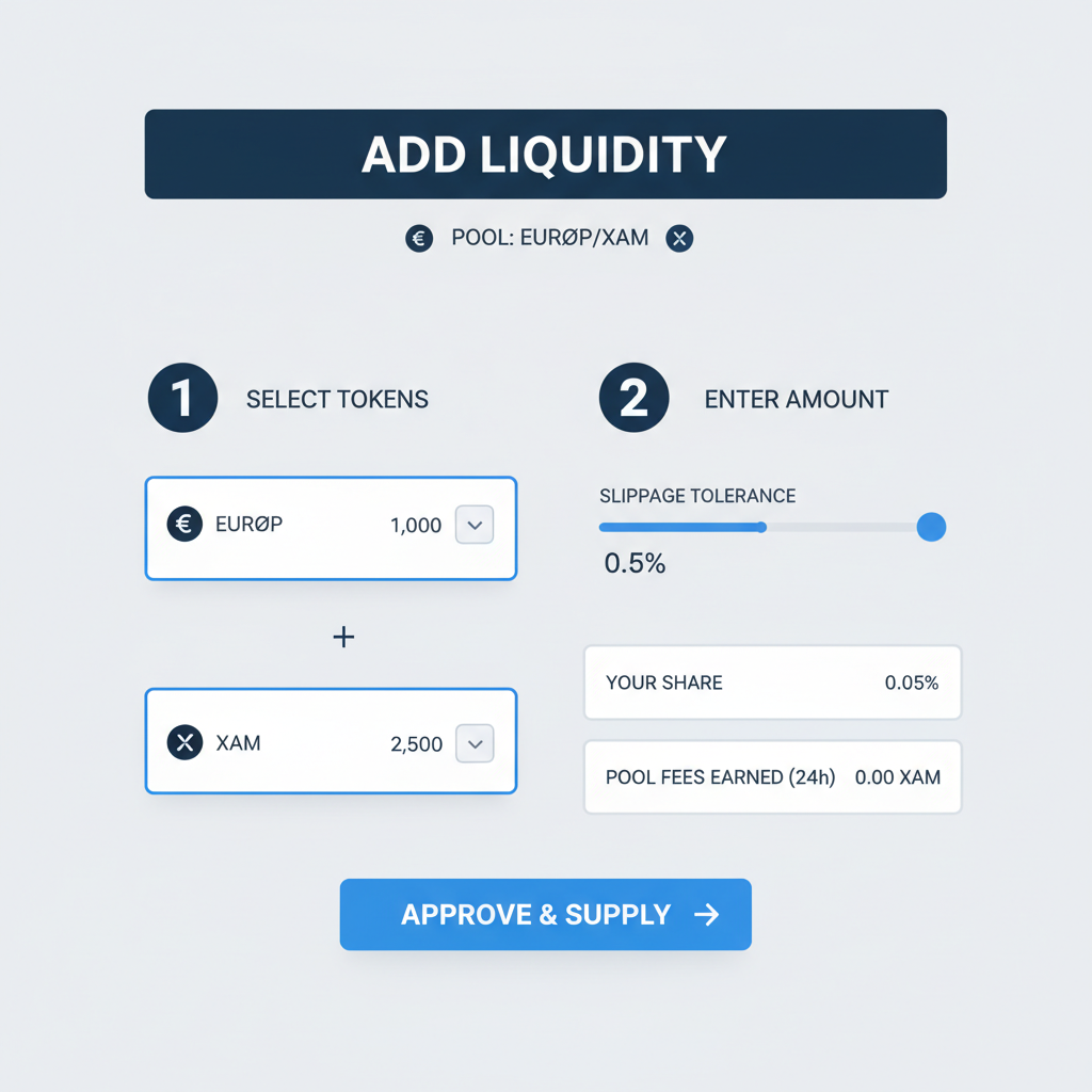 Xaman AMM liquidity provision screen for EURØP pool