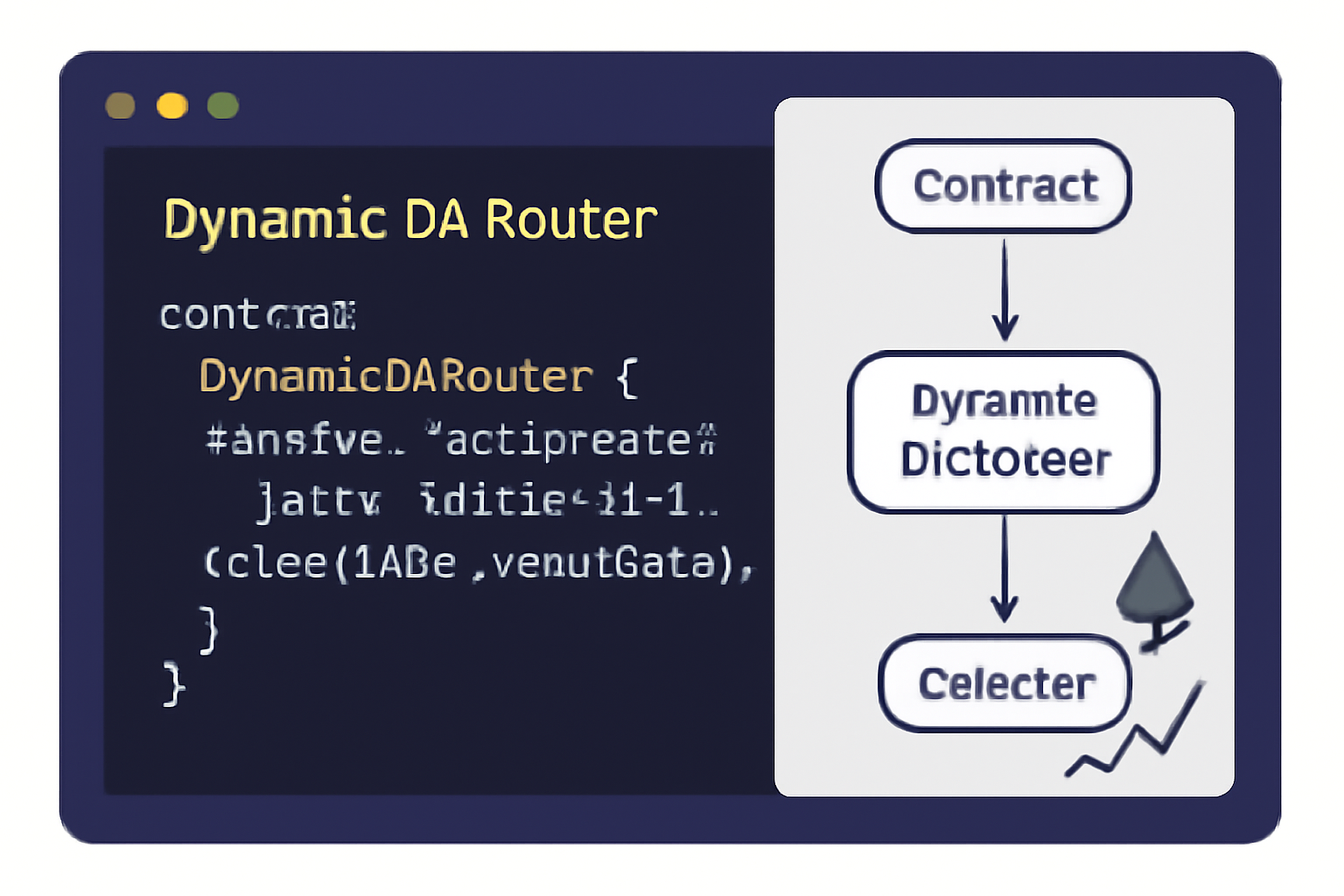 code editor with dynamic DA router smart contract flowchart to Celestia during ETH spike