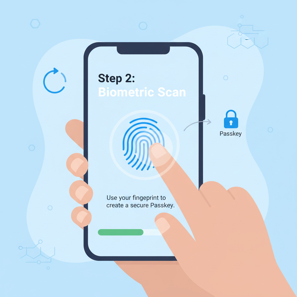 biometric fingerprint scan for passkey registration on mobile web3 wallet app