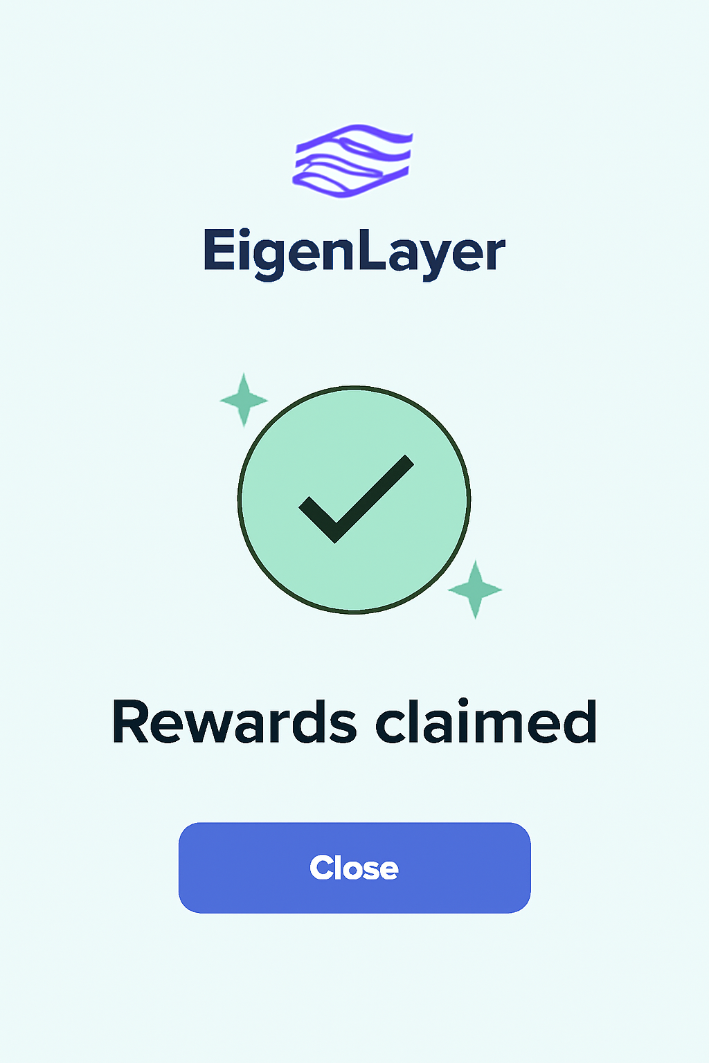 EigenLayer claim rewards button confirmation screen, success animation