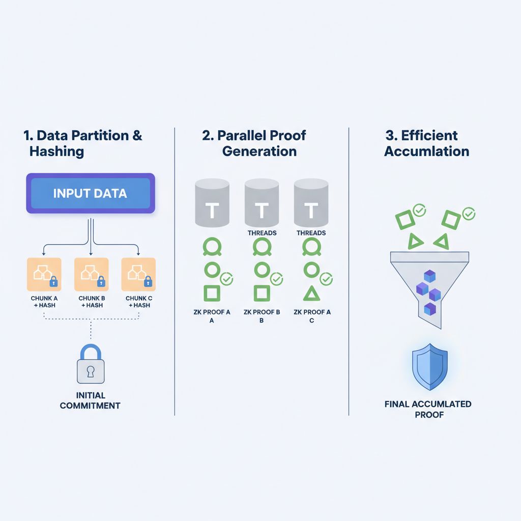 Parallel ZK proof generation, multiple threads accumulating proofs efficiently