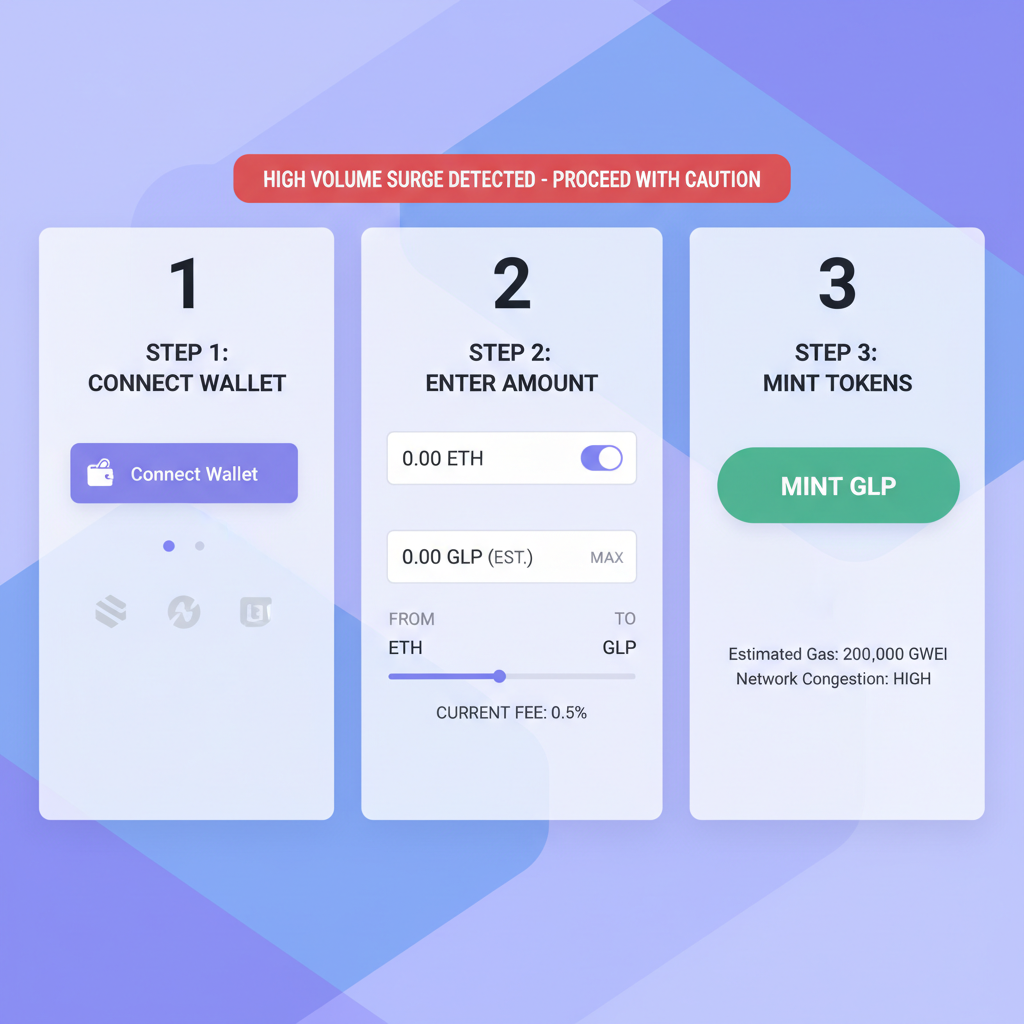 user interface for minting GLP tokens during high volume surge