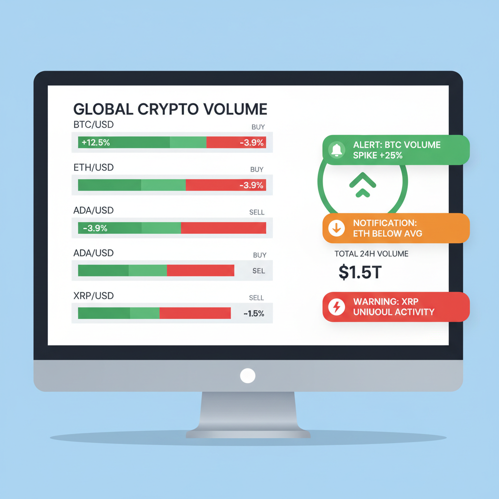 real-time crypto volume monitor screen with alert notifications popping up