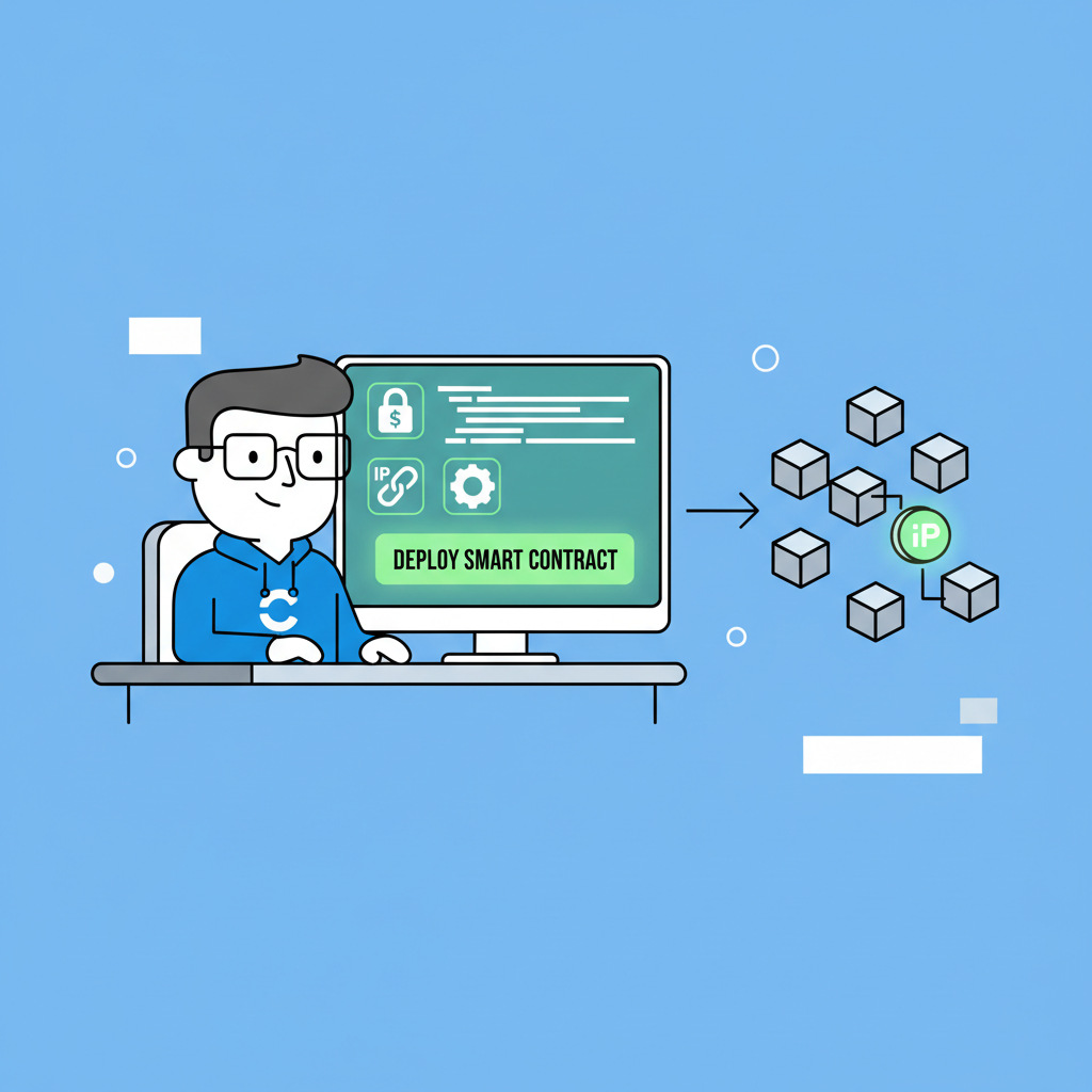 coder deploying smart contract code for IP tokenization