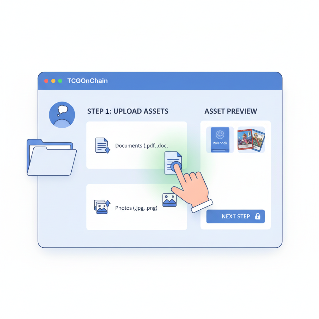 User uploading documents and photos to TCGOnChain web dashboard