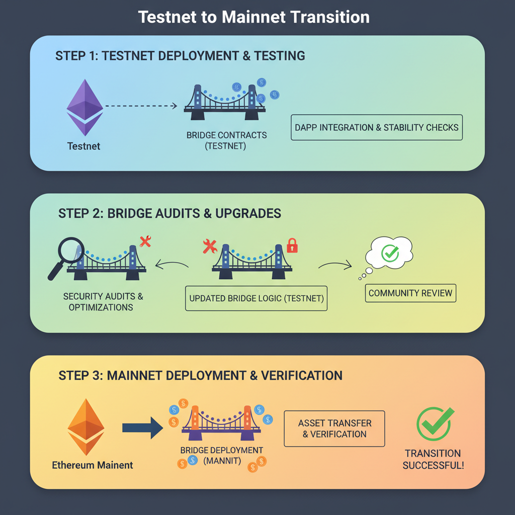 Testnet to mainnet transition graphic, Ethereum bridges