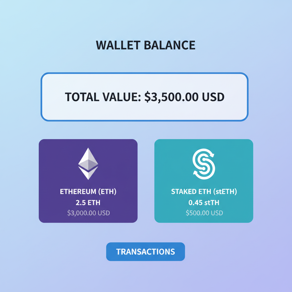 Ethereum ETH and stETH tokens in wallet balance screen