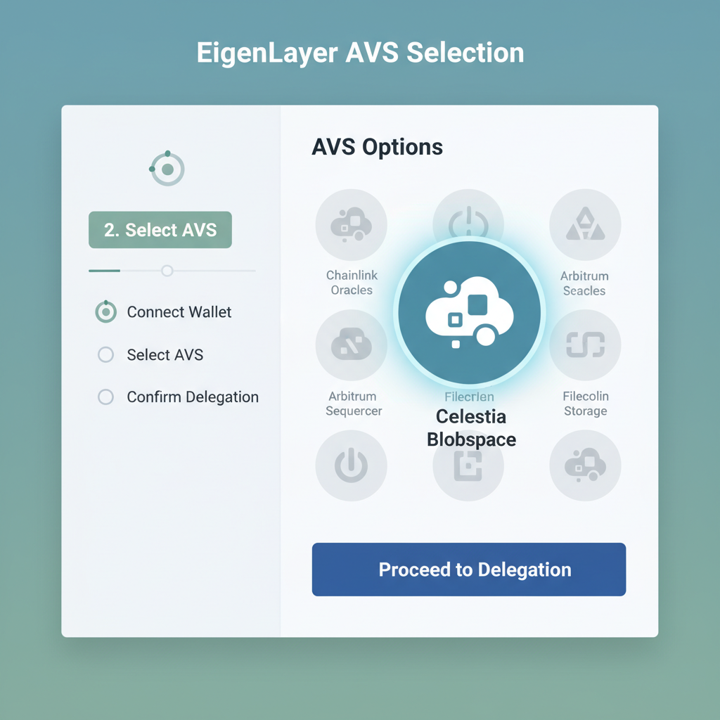EigenLayer AVS selection screen highlighting Celestia Blobspace