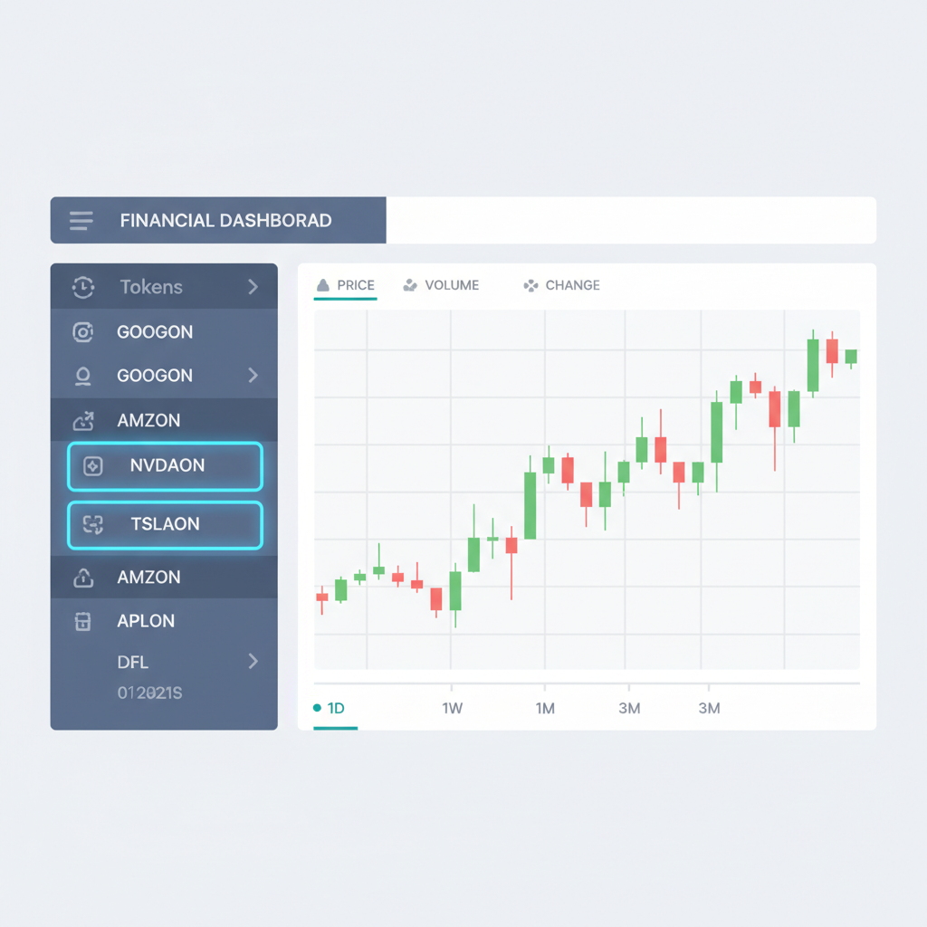 selecting NVDAON and TSLAON tokens in clean trading dashboard, stock charts