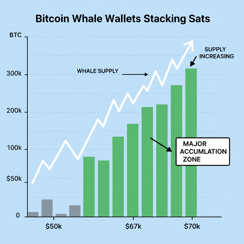 bitcoin whale wallets stacking sats chart, large green accumulation bars near $67k price