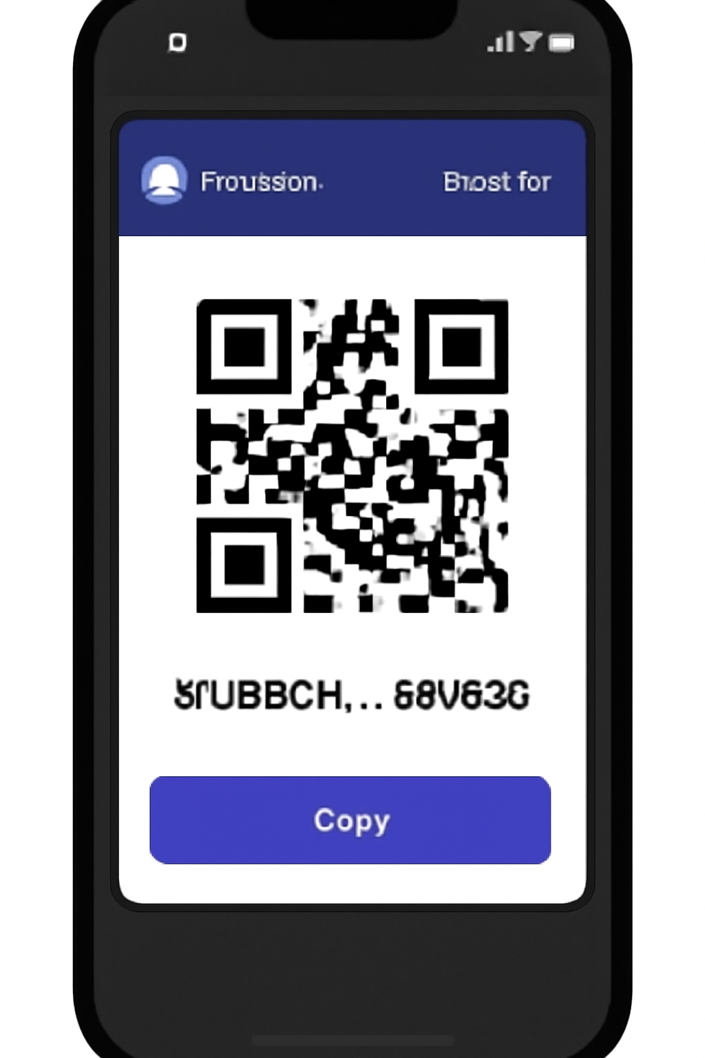A smartphone screen showing the Phantom wallet's 'Receive' page with a QR code and Solana address, clean UI, digital style