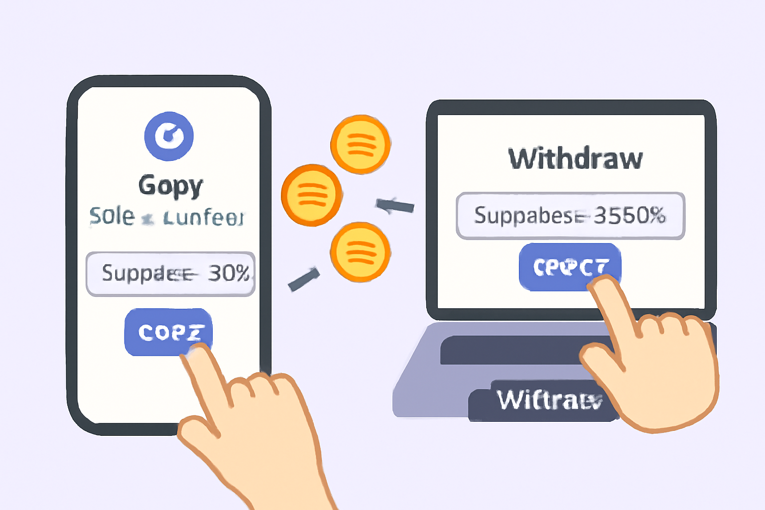 A user copying a Solana address from Phantom and pasting it into a crypto exchange withdrawal screen, with digital coins moving between devices