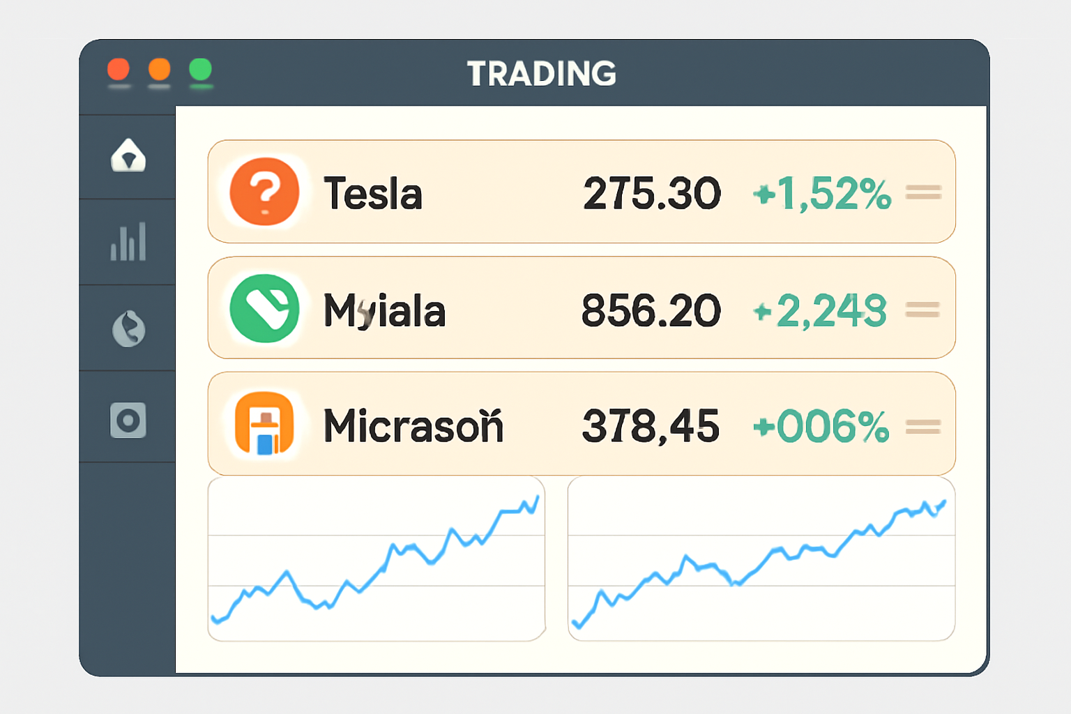 A trading dashboard displaying tokenized stocks like Tesla, Nvidia, and Microsoft, with real-time price charts.
