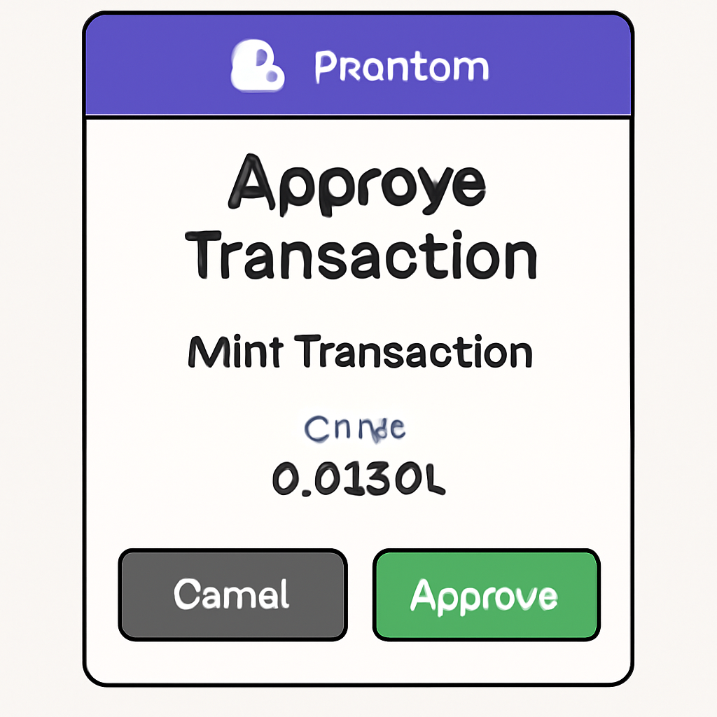 Phantom wallet popup approving Solana mint transaction