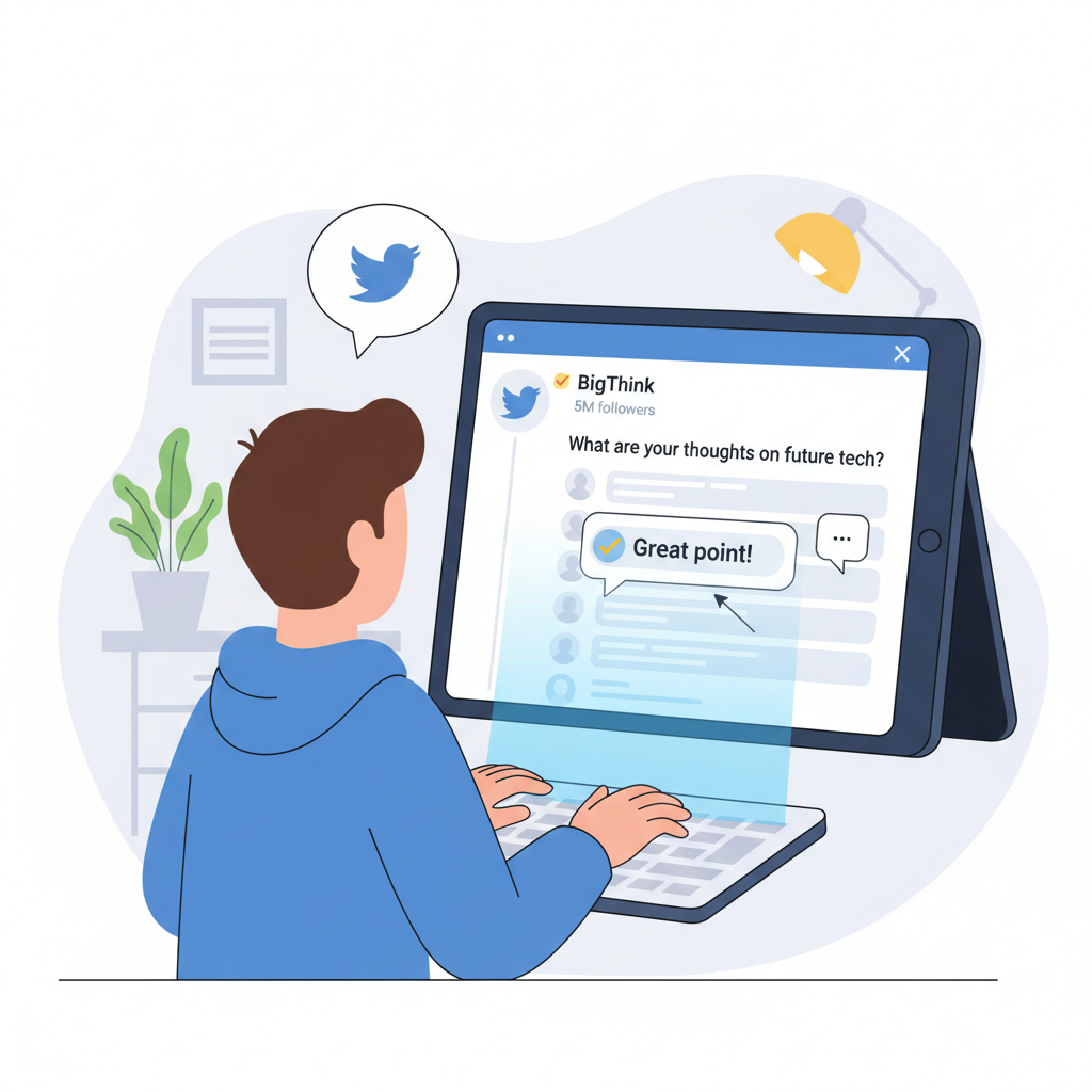 person engaging on Twitter with large account comments