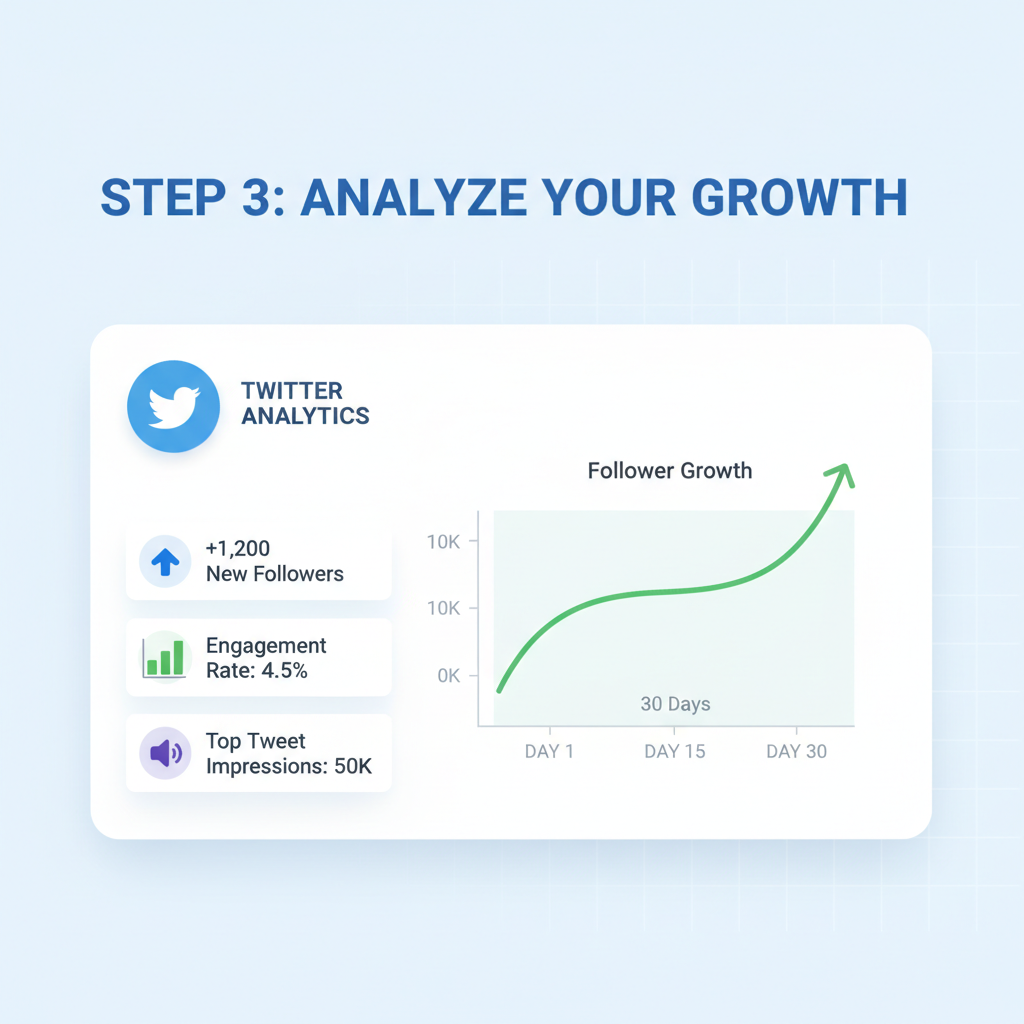 Twitter analytics dashboard showing follower growth chart