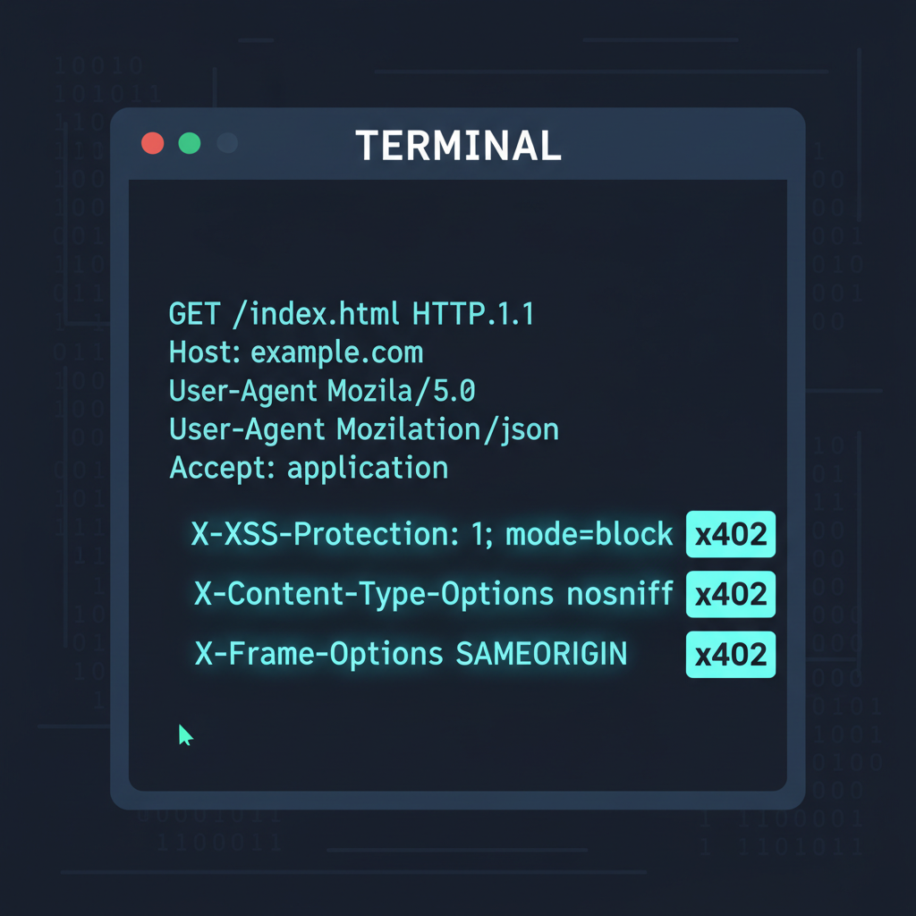 code terminal parsing glowing HTTP headers with x402 labels, dark mode hacker aesthetic